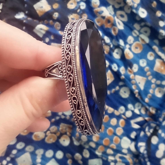 ❤ London Blue Topaz Tear Drop SS Huge Ring, size 8 - Picture 2 of 6